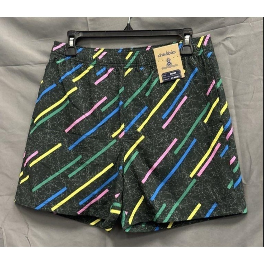 Chubbies Men's Black Neon Laser Beam  Swim Trunks Shorts SZ M 5.5" Inseam NWT